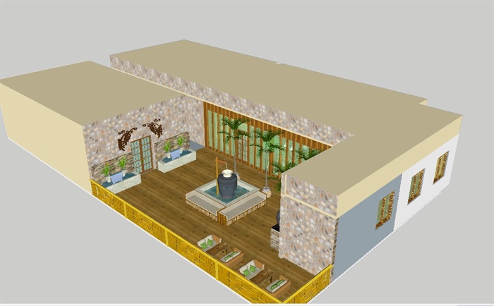 咖啡屋室内和花园设计su模型(3)