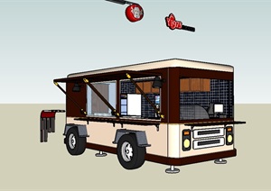 咖啡米配色原型售货车设计SU(草图大师)模型