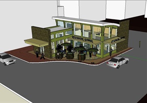 160街景之精致咖啡店设计SU(草图大师)模型