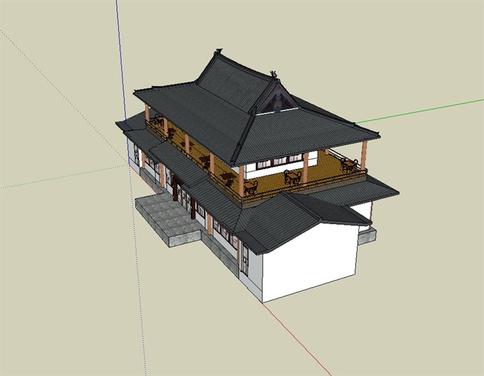 文都主题餐厅建筑设计su模型(2)