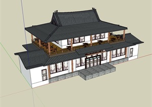 文都主题餐厅建筑设计SU(草图大师)模型