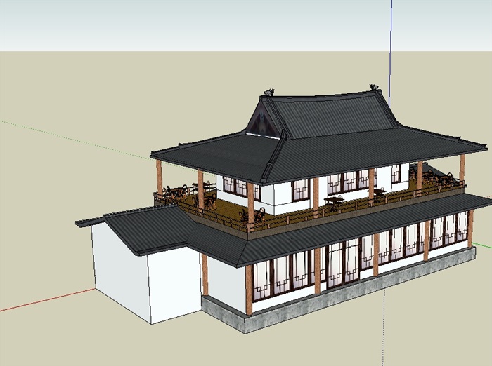 文都主题餐厅建筑设计su模型(3)