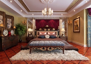 某欧式详细的室内卧室空间设计3d模型