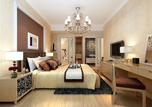 现代详细主卧室空间设计3d模型
