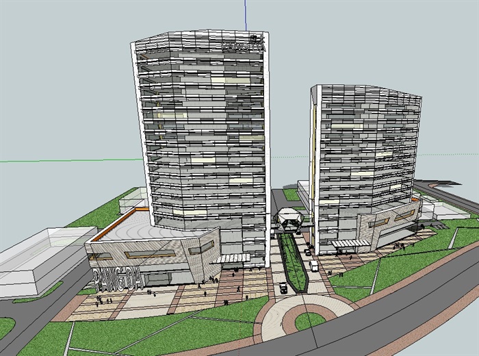 庞大汽车园综合服务办公楼建筑楼su模型(2)