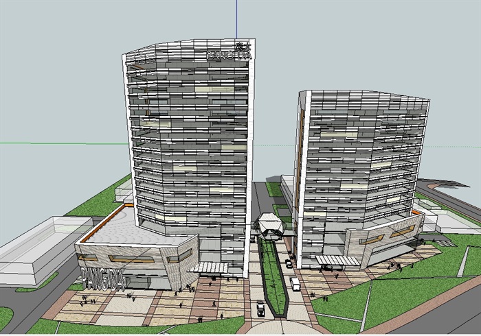 庞大汽车园综合服务办公楼建筑楼su模型(4)