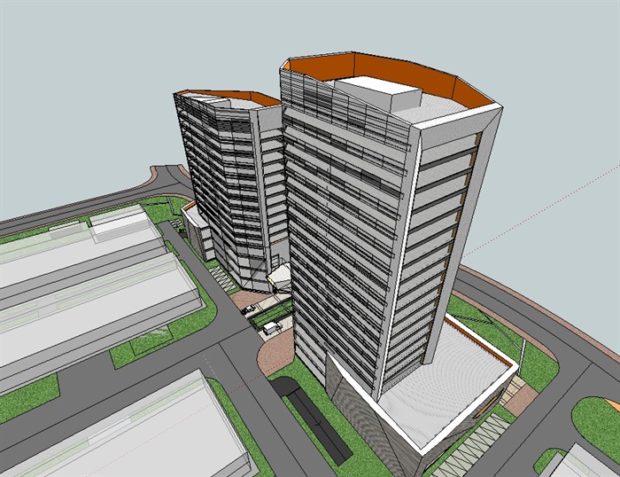 庞大汽车园综合服务办公楼建筑楼su模型(3)