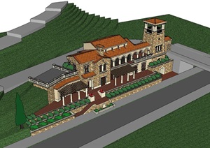 某西班牙山地售楼中建筑SU(草图大师)模型