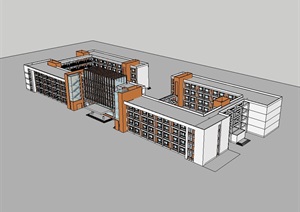 中小学校园整体建筑楼SU(草图大师)模型