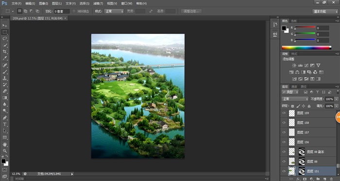 滨水绿洲湿地景观设计鸟瞰图PSD格式(2)