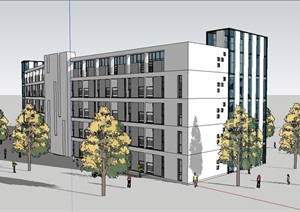 现代多层教育学校园建筑SU(草图大师)模型