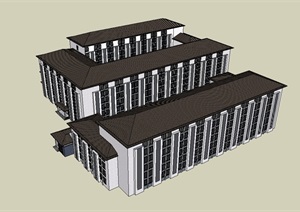 中式小学校园建筑楼设计SU(草图大师)模型