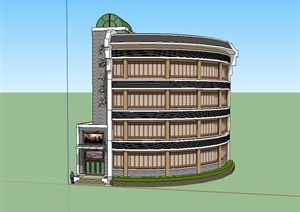 街角茶楼建筑SU(草图大师)模型设计