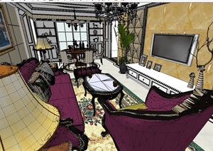 某室内客餐厅美式设计SU(草图大师)模型