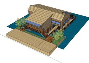 公园茶室建筑楼设计SU(草图大师)模型