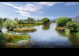 某河流湿地自然景观设计效果图PSD格式