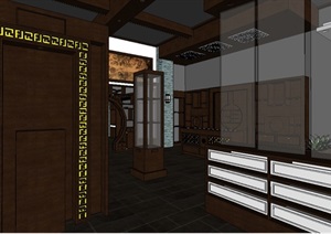 现代中式古典茶馆室内设计SU(草图大师)模型