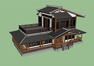 古典中式茶室建筑SU(草图大师)模型