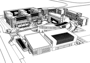 中小学校园整体建筑SU(草图大师)模型