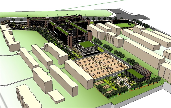 中小学校园整体建筑规划设计SU模型(3)