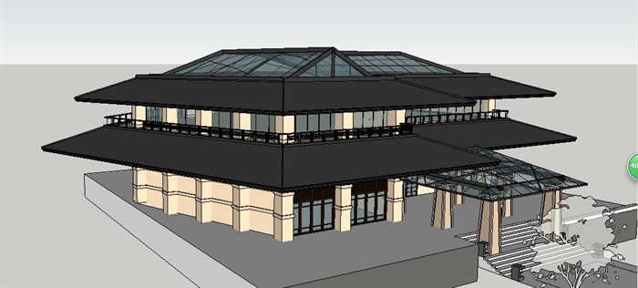 现代风格二层售楼中心SU建筑模型(4)
