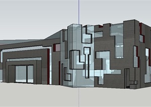 两栋现代售楼中心SU(草图大师)建筑模型