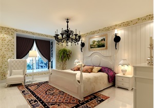 美式完整的卧室空间设计3d模型