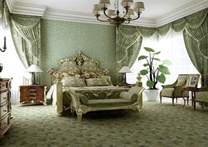美式详细完整的卧室设计3d模型