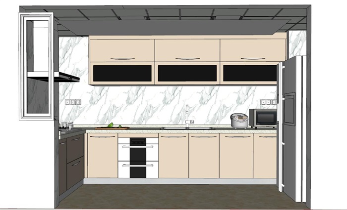现代家装厨房设计su细致模型
