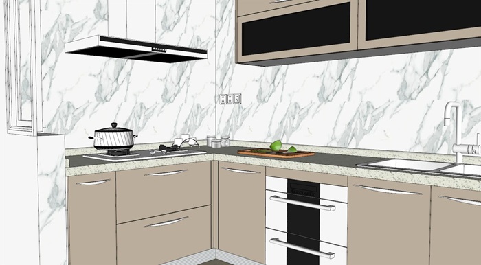 现代家装厨房设计su细致模型