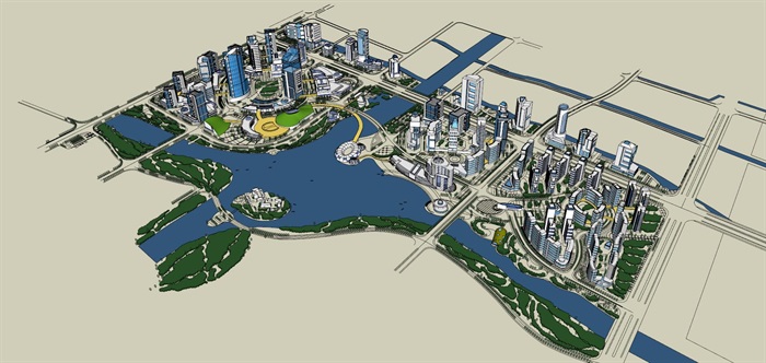 某滨水详城市规划设计su模型