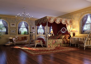 欧式详细完整的主卧室内设计3d模型