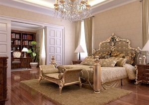 欧式经典的室内主卧空间设计3d模型