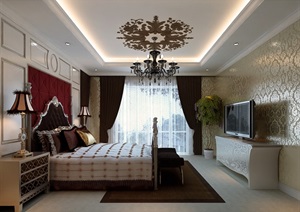 欧式完整的主卧室空间装饰设计3d模型