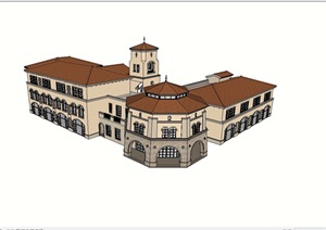 欧式详细的多层学校建筑SU(草图大师)模型