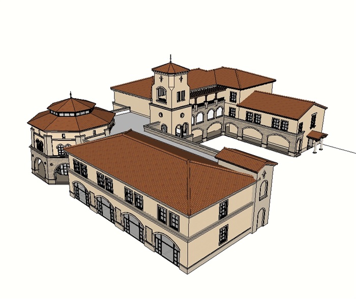 欧式详细的多层学校建筑SU模型(3)