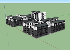 中式中小学校建筑楼设计SU(草图大师)模型