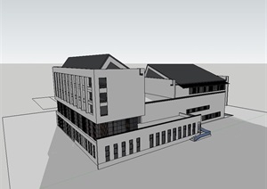 现代详细的中小学校园建筑楼设计SU(草图大师)模型