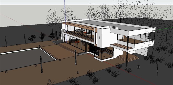 现代二层小别墅建筑及室内设计su模型(4)