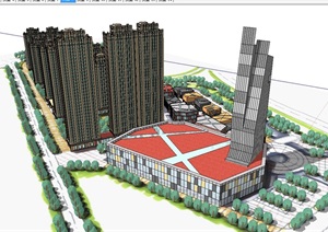 现代商业住宅小区建筑楼SU(草图大师)模型