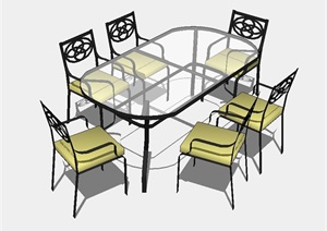 室内六人餐桌椅详细设计SU(草图大师)模型