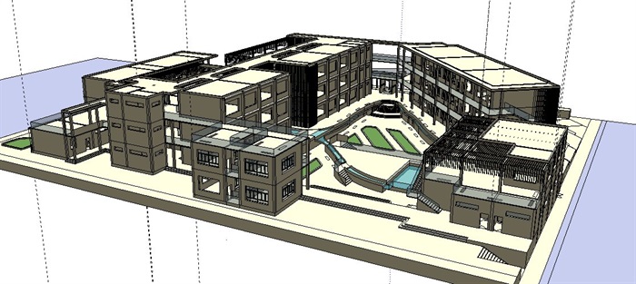 现代学校园整体建筑规划SU模型(3)