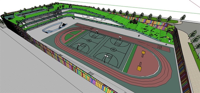 现代学校体育场整体设计SU模型(1)