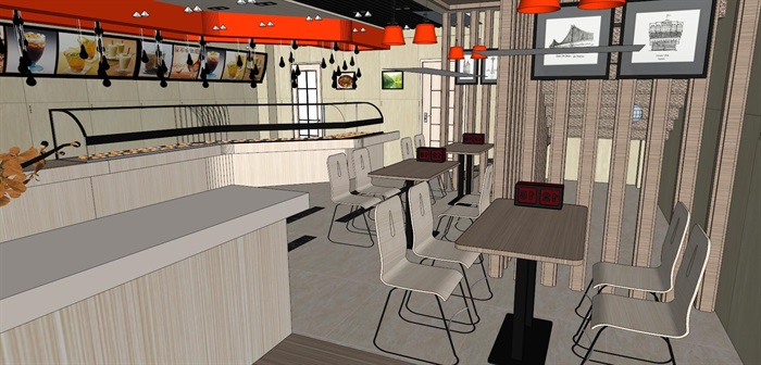 现代详细的餐饮餐厅空间设计su模型