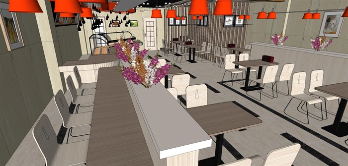 现代详细的餐饮餐厅空间设计su模型
