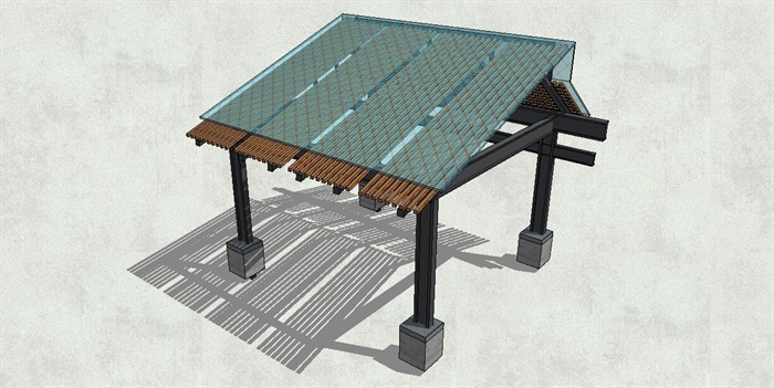 新中式四角坡屋頂亭子su模型[原創]