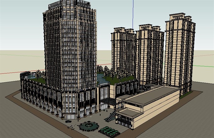 欧式住宅小区加商业办公楼地块设计SU模型