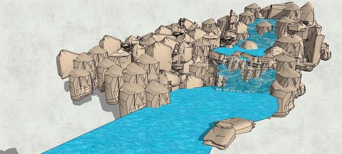 流水叠溪景观SU模型