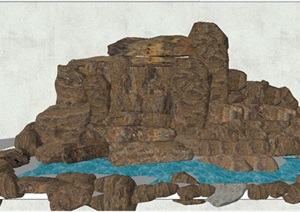 假山及水池景观SU(草图大师)模型