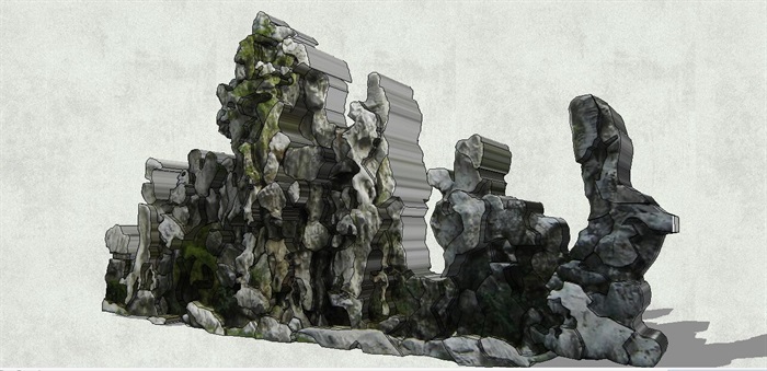 细致假山石景观叠石SU模型